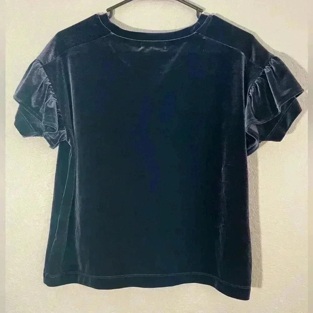 MADEWELL Women’s XS Blue Velvet Ruffle-Sleeve Tee - Picture 10 of 10
